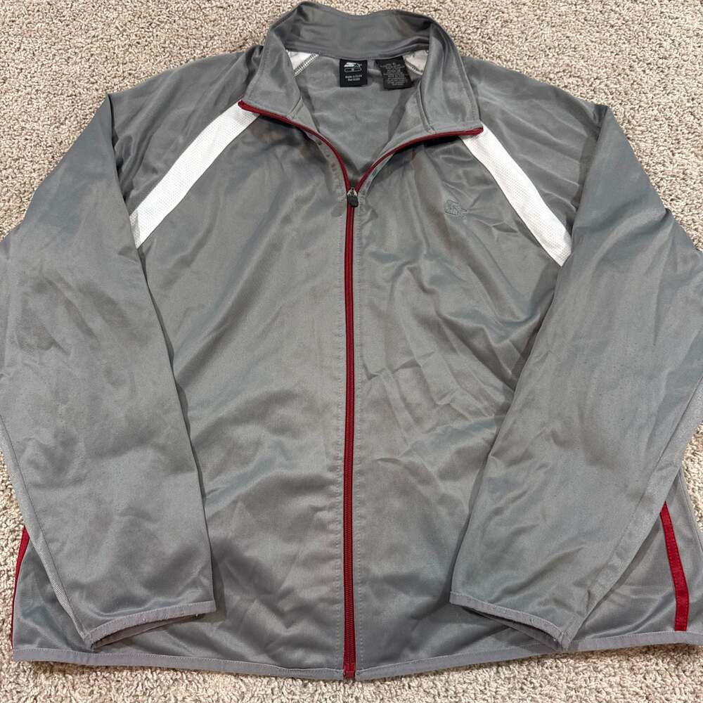 Starter Track Jacket Mens XL Gray Full Zip Athletic Running Lightweight EUC